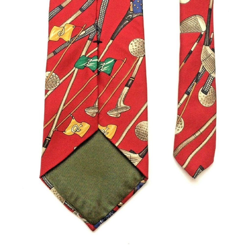 Chaps Ralph Lauren Golf Tie Red 100% Silk - Picture 4 of 5
